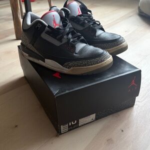 Jordan retro 3 black cement bred sz 10.5 nike logo heel 2017 w/box